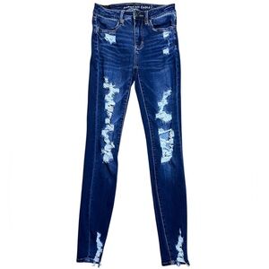 American Eagle Outfitters Blue Ripped Skinny Jeans Next Level Stretch Jeggings